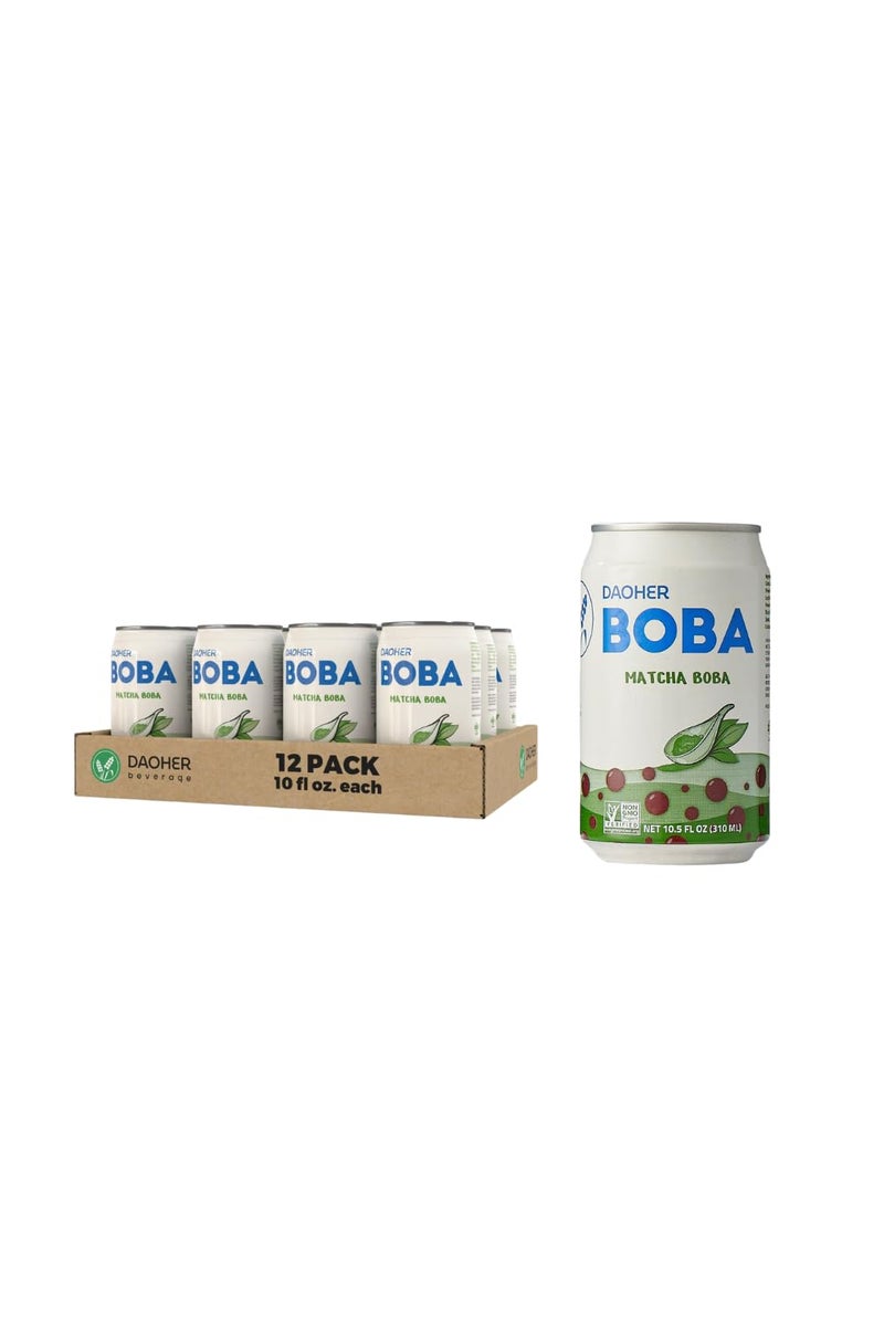 DaoHer Matcha BOBA Milk Tea - Japanese Matcha Green Tea with Konjac Boba Pearls - Ready-to-Drink, Shelf-Stable - Creamy Bubble Tea in 10.5 Fl Oz Cans, Pack of 12 - No.1 Canned BOBA Brand